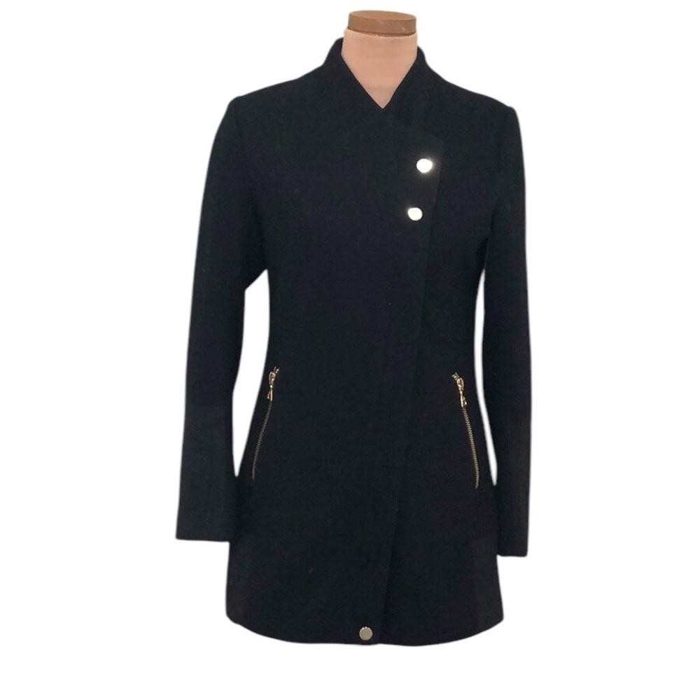 Sam Edelman Moto Peacoat Pea Coat Size XS Black Wool Blend